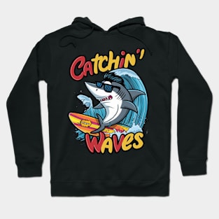 Funny Shark Catching Waves Hoodie